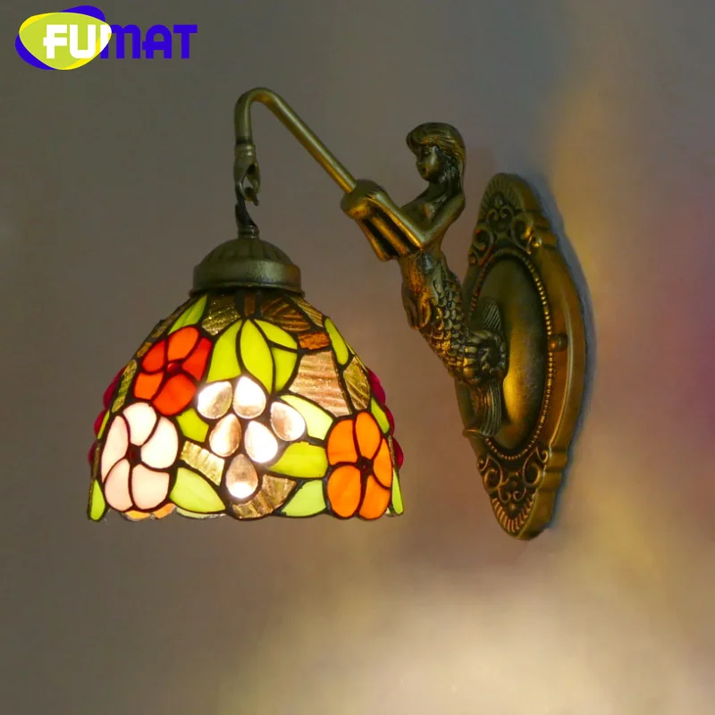 

FUMAT Tiffany style stained glass retro wall lamp crystal grape lamp for dining room bedroom bed lamp LED decor