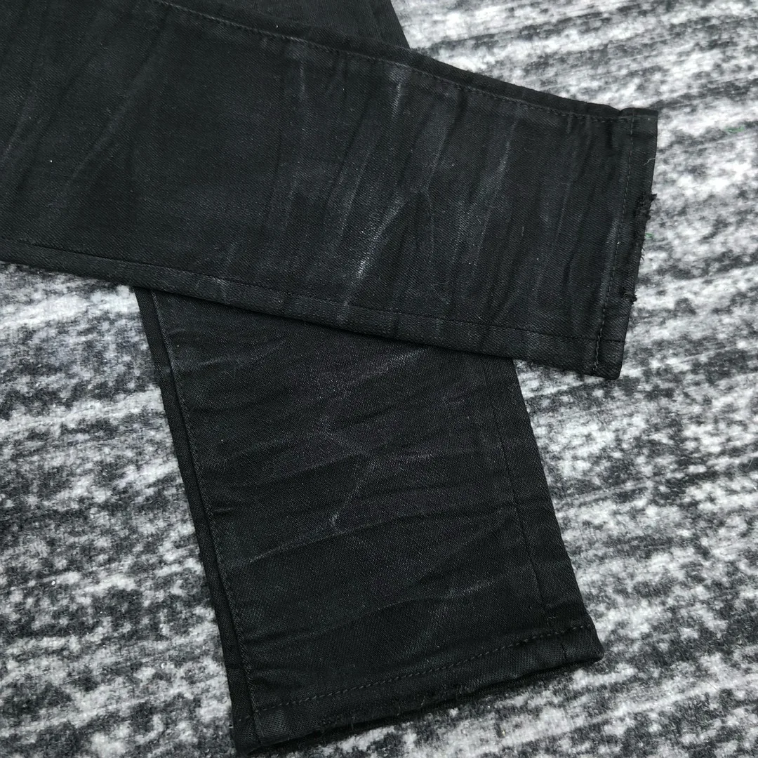 men  retro washed white leather patch distressed black jeans 6