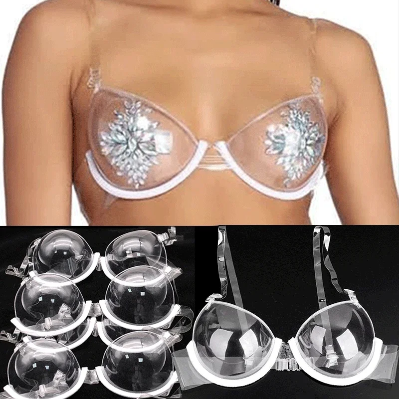 3/4 Cup Sexy Transparent Clear Push Up Bra for Women Bra Invisible  Underwear TPU Plastic Shoulder Straps See Through Bralette
