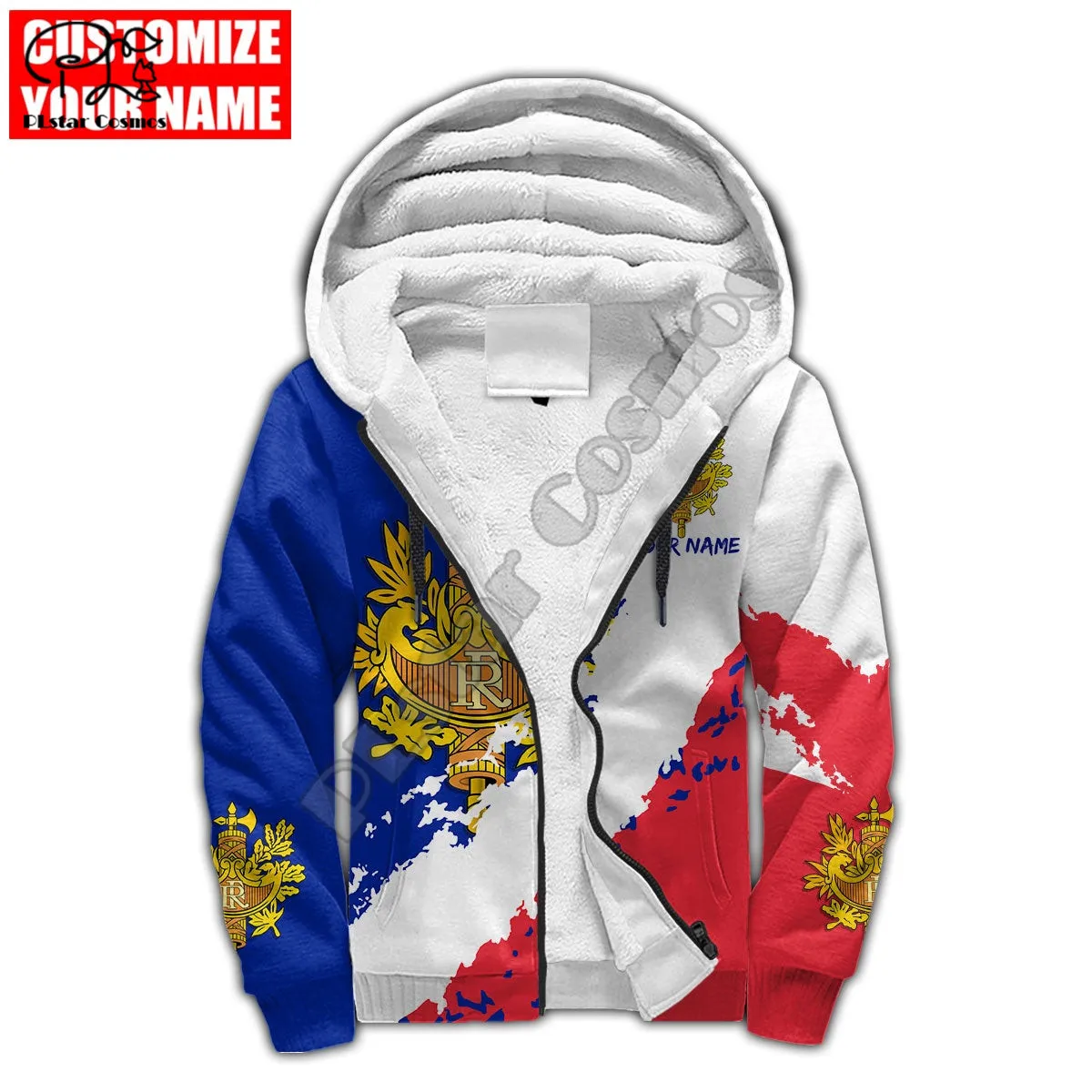 PLstar Cosmos France Republic 3D Print Fashion Winter Clothing Casual Warm Hood Thick Coat Zipper Man Fleece Hoodies Jacket F35