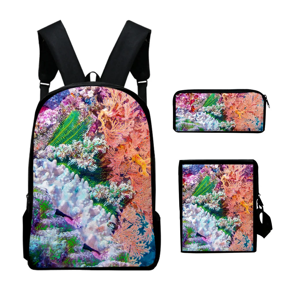 Popular Youthful Undersea Scenery Coral 3D Print 3pcs/Set Student Travel bags Laptop Daypack Backpack Shoulder Bag Pencil Case