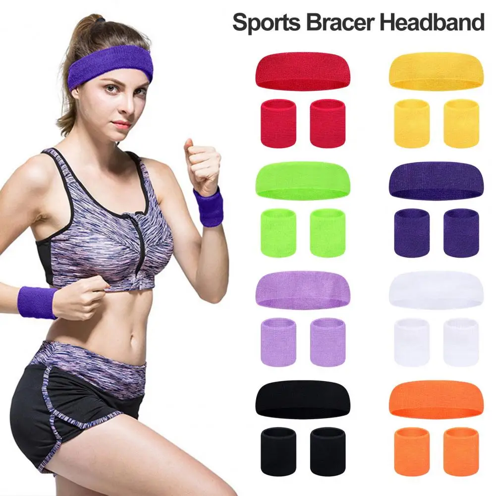 

Sports Headband Sweatband Three Pieces Set Quick Dry Outdoor Sport Running Tennis Head Wrist Protection Sweat Headband Wristband