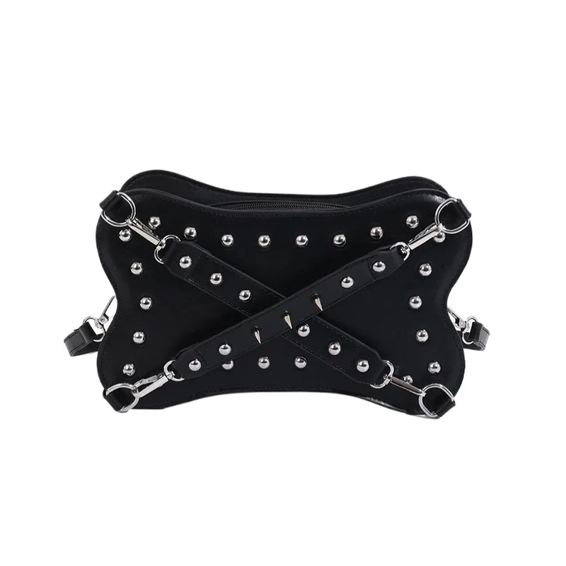 Stylish texture rivet creative personality cross-body bag small square bag 2024 punk style spice girl chic shoulder bag