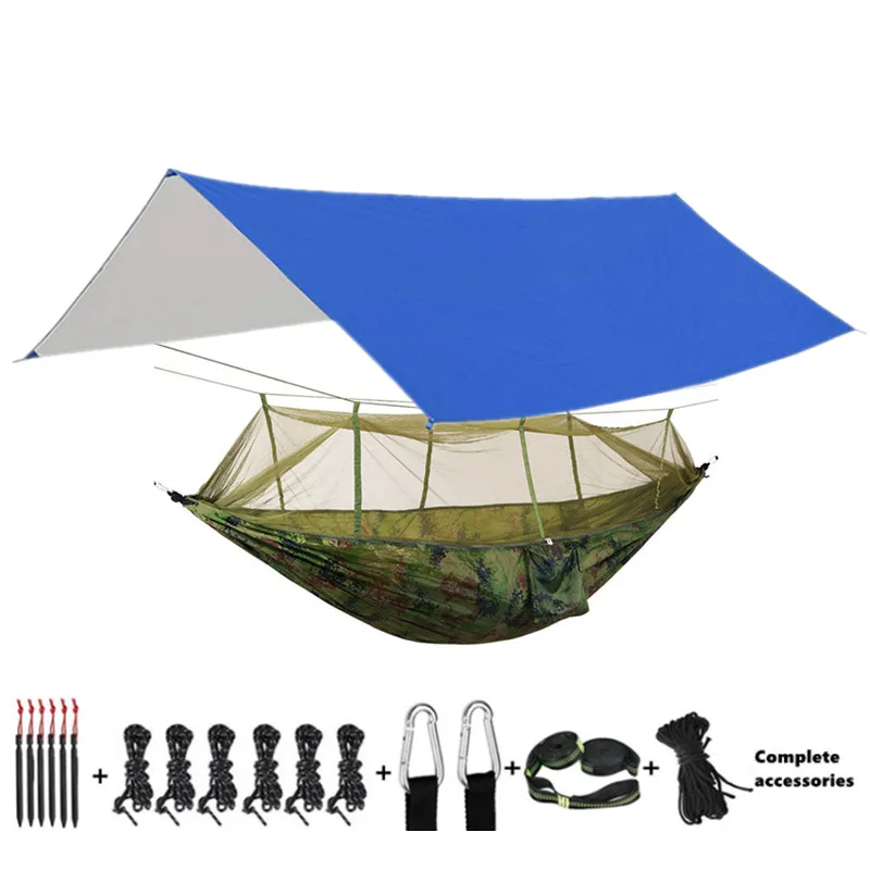 Hammock Camping with Bug Net/Netting and Rain Fly Tarp,Portable Nylon Parachute Hammocks for Outdoor Indoor Survival & Travel 