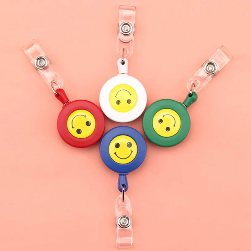 12 Pcs Lot Retractable Badge Holder Badge Clips for Nurse ID Badge Reel with Alligator Clip Smiling Face 60cm Retractable