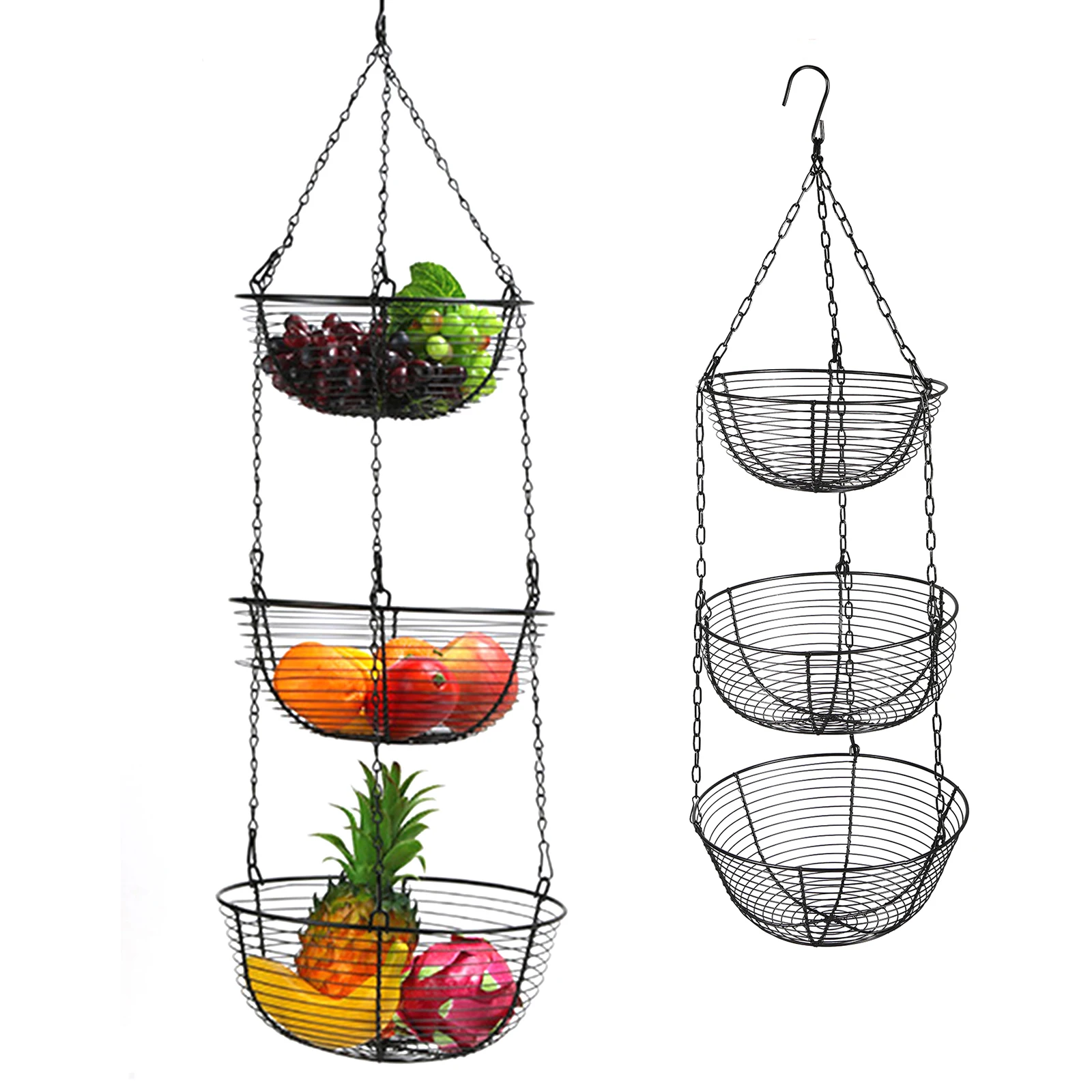 Hängender Dreistufiger Obstkorb 29x84cm Eisen-Aufbewahrungskorb Obstorganizer Platzsparend für Heim- und Küchenorganisation – Detail 5