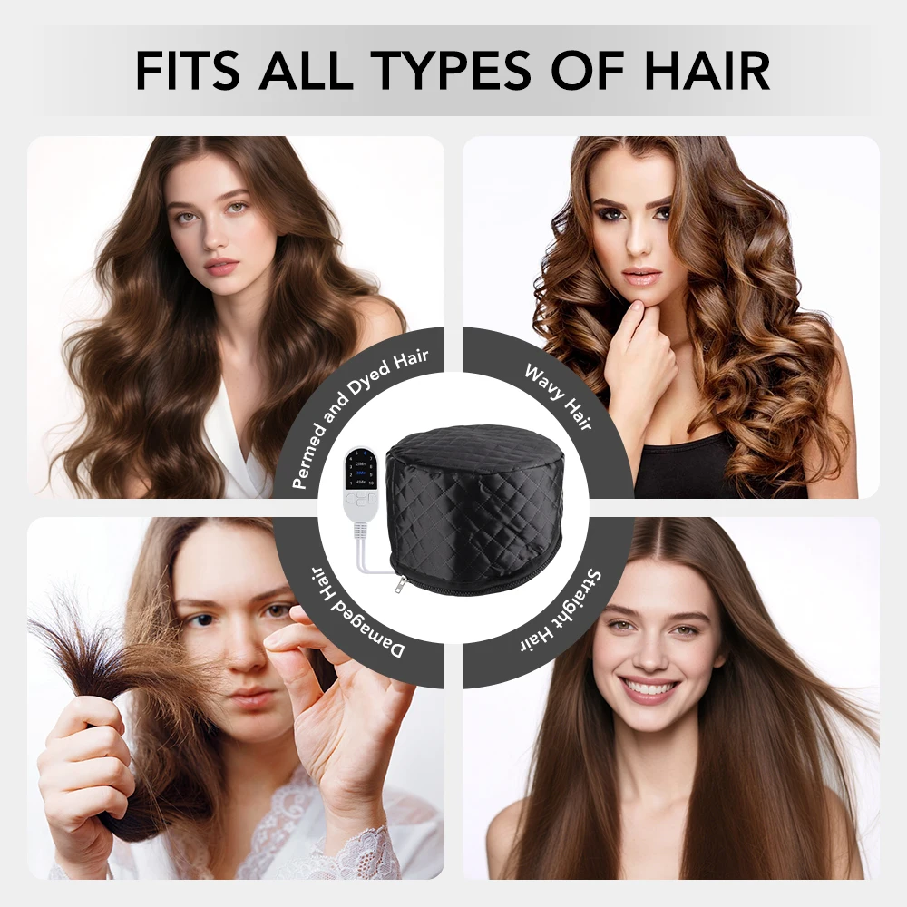 Heated Hair Steamer Cap 10 Modes Electric Hair Heating Cap Waterproof Hair Steamer Cap with Timer SPA Nourishing Hair Care