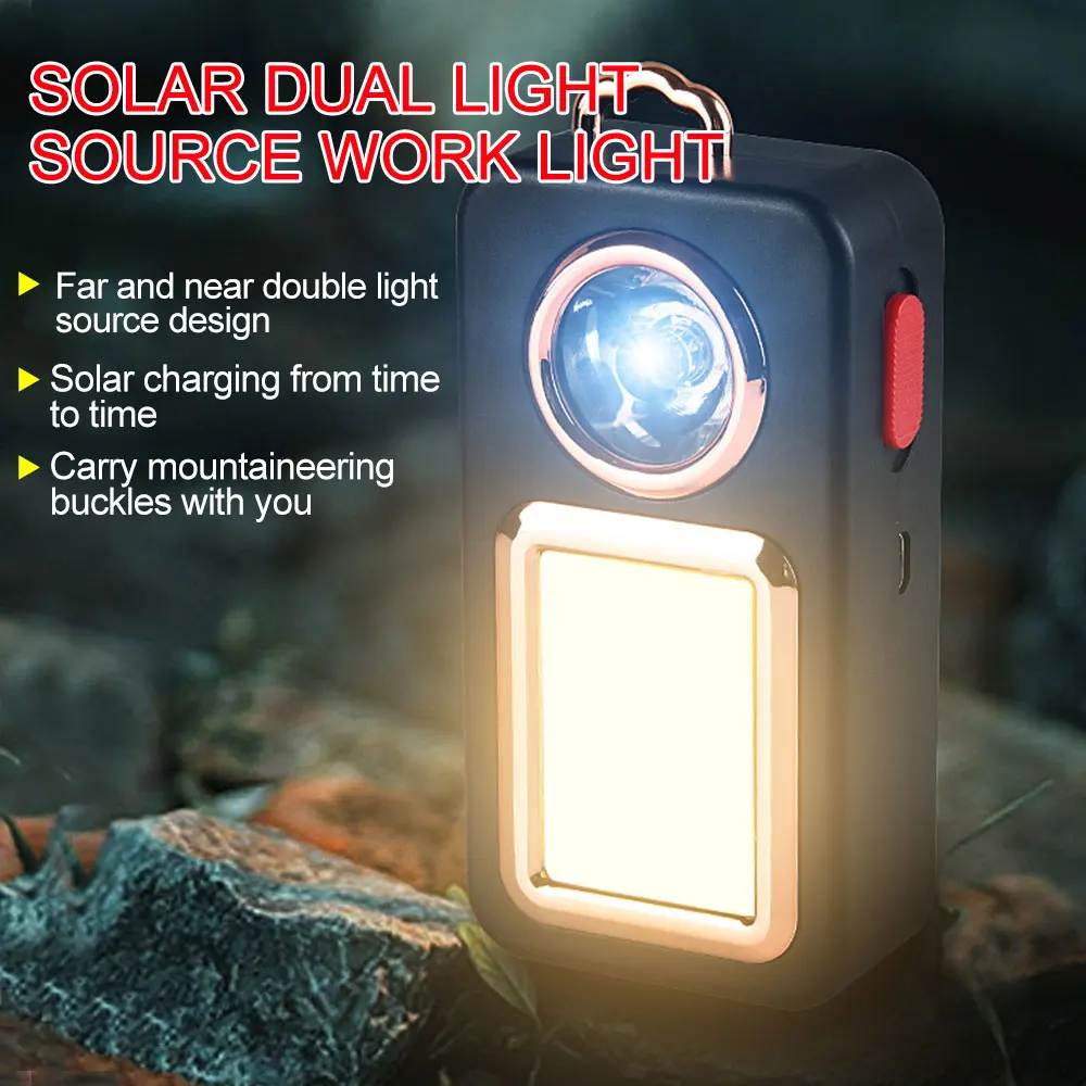 

Portable Emergency Work Light Solar Power Flashlight Dual Light USB Charging Lamp Built-in 1200mah Battery for Camping