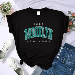 Vintage Women T Shirt 1898 Brooklyn New York City Letter Printing Tee Clothes Loose T-Shirts Comfortable Tops Hip Hop Trendy