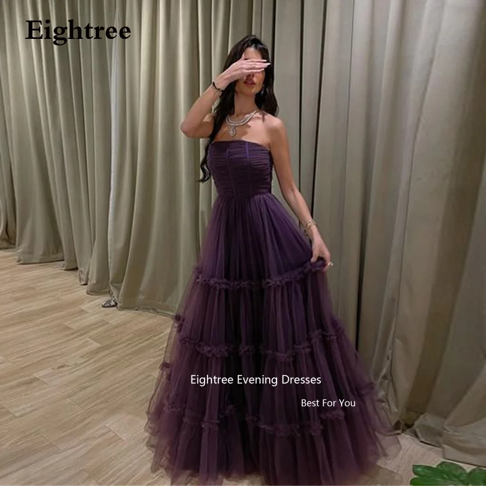 

Eightree Purple Prom Dresses Tulle Long A Line Strapless Ruffles Vestidos De Fiesta Elegantes Para Mujer 2023 Evening Dresses