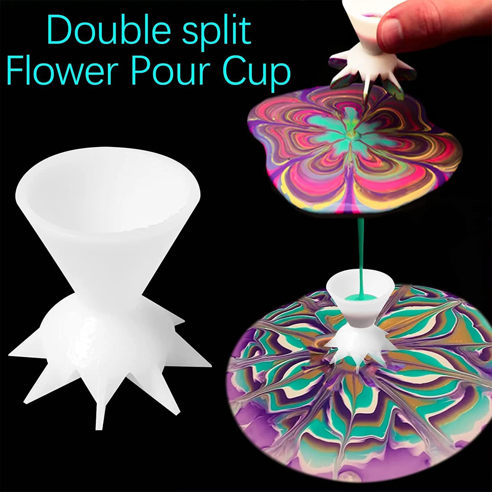 Reusable Split Cups for Paint Pouring Funnel, Acrylic Paint Cups, Flower Pattern, 2Pcs