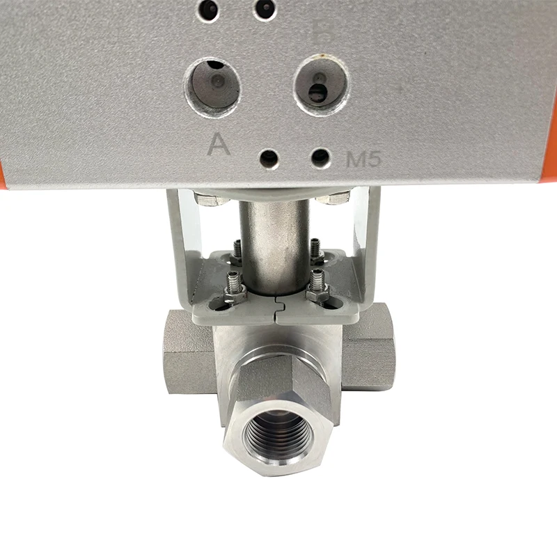 1/4" 3/8" 1/2" 3/4" 1" 304 Edelstahl Pneumatischer Hochdruck 320P 3-Wege-Kugelhahn Q611F-16P Doppeltwirkender Zylinder – Detail 5
