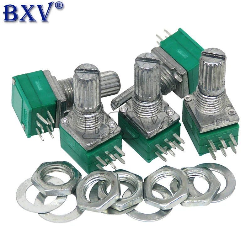 Multiturn Potentiometer Linear Potentiometer Rotary Potentiometer Potentiometer Kit Trimmer Potentiometer Electronic Components 5PCS RK097G RK097 5K 10K 20K 50K 100K 500K B5K With A Switch Audio 6PIN Shaft 15mm Amplifier Sealing Potentiometer