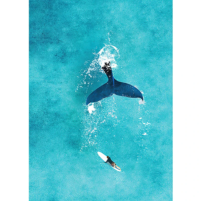 Blue Watercolor Ocean Wildlife Canvas Art