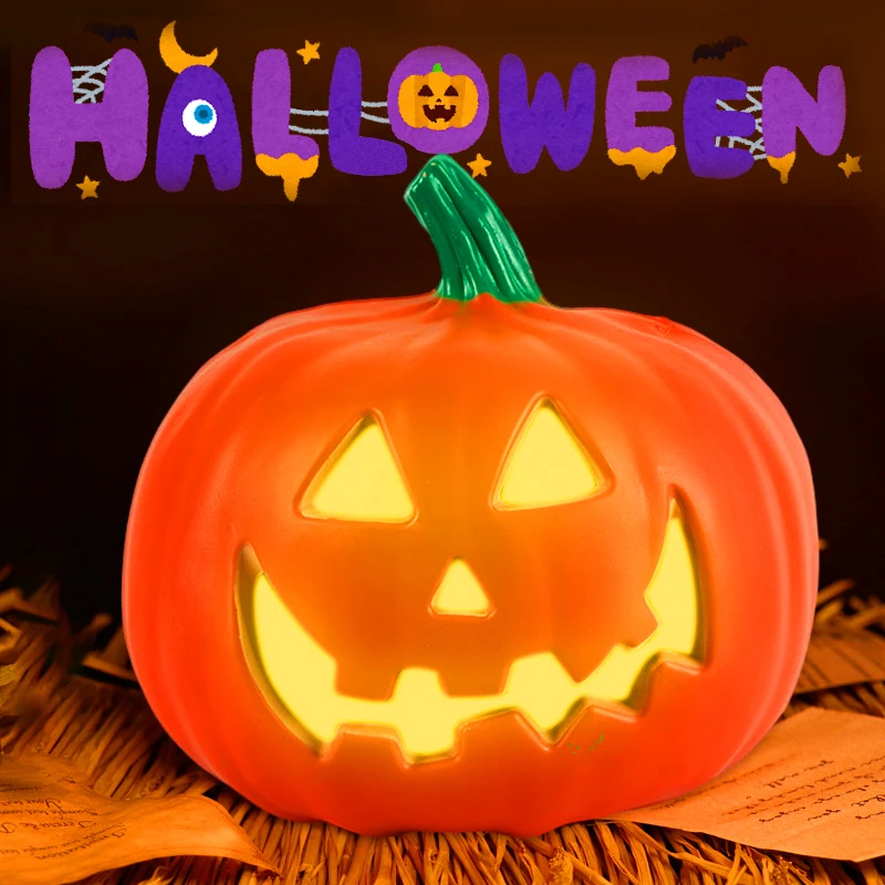 

23cm Halloween Jack-O-Lantern Pumpkin Led Lamp Creative Decoration Flashing Ghost Festival Glowing Park Indoor Garden Decorat