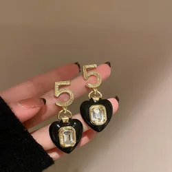 heart earrings Number 5 with Sparkling rhinestone Black Heart Earring for woman female