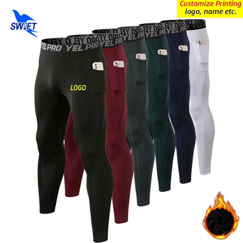 Running Tights Compression Sports Leggings Quick Dry Pants Men with Pockets Winter Fleece Liner sports leggings compression pants