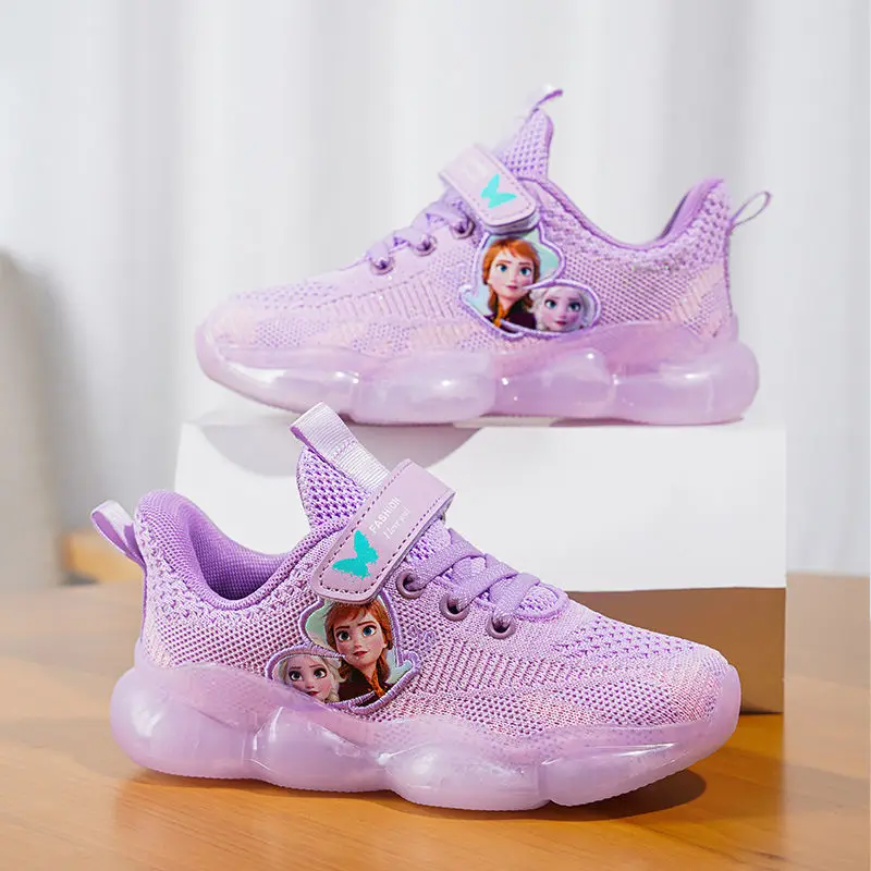 Disney Girls\' Casual Shoes Mesh Breathable Running Shoes Sneakers Pink Purple Frozen Priness Elsa Shoes Size 26-37