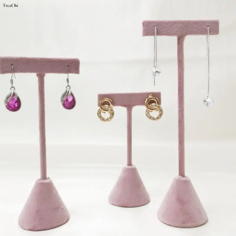 

Big Sale 3Pcs Fashion Black Velvet Jewelry Display Rack Pink T Bar Earring Holder Stud Organizer Exhibition Showcase Stand