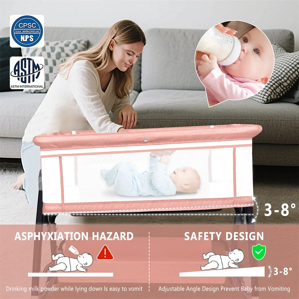 Baby Bassinet, HDJ Baby Bedside Sleeper Bassinet with 360° Wheel, Portable Infant Bed Side Crib for 0-6 Months, Pink S7c1b24ce2aec4ba9ab9f8b3a4cb67904c