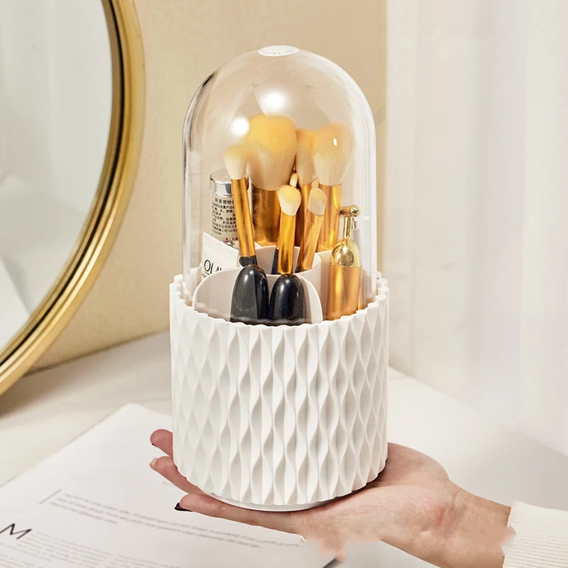 

Makeup Brush Storage Bucket Rotating Dust-proof Transparent Belt Cover Grid Eye Lipstick Eyebrow Pencil Shadow Powder Brush
