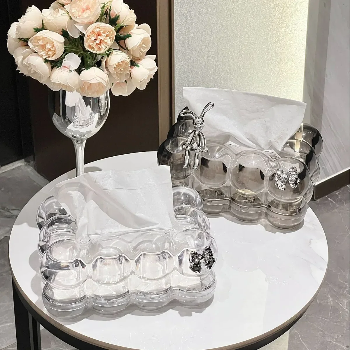 Nordic Light Luxury High-looking Tissue Box Home Living Room Coffee Table Tissue Storage Box Creative Transparent Tissue Box 2