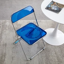 Silla de comedor nórdica transparente, silla plegable con respaldo portátil, escritorio de aprendizaje, maquillaje, Acrílico