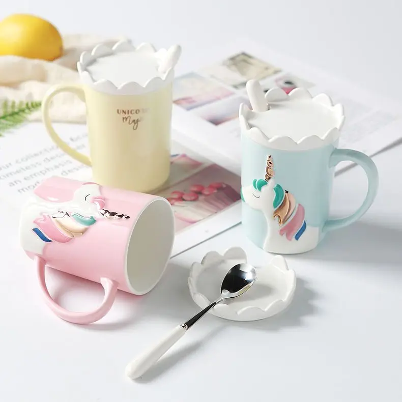 Einhorn Nordic Kaffeetasse, Trinkwasserbecher mit Deckel und Löffel, kreativer Roman, süßes Weihnachtsgeschenk für Frauen, Mädchen, 400 ml – Detail 10
