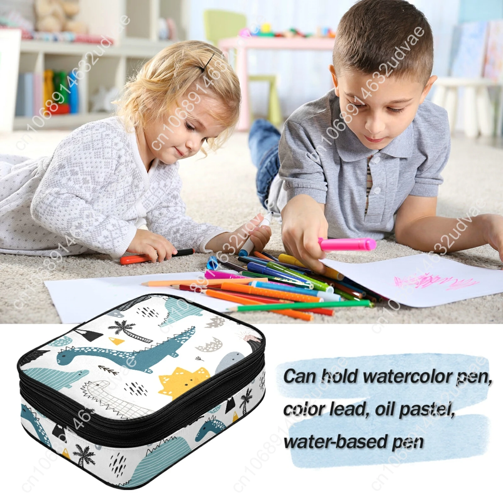 Pencil Cases Colored Pencil Case Holder Large Capacity Portable Cartoon Dinosaur Printing Pencil Bag For Student Gifts Supplies