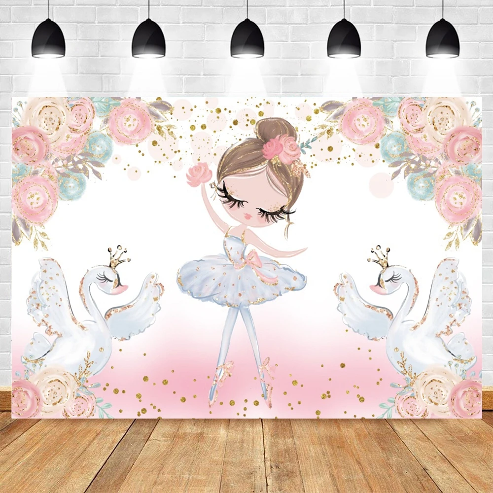 

Baby Birthday Photography Backdrop Pink Flowers Sween Princess Ballet Photocall Party Decor Photographic Background Photo Studio