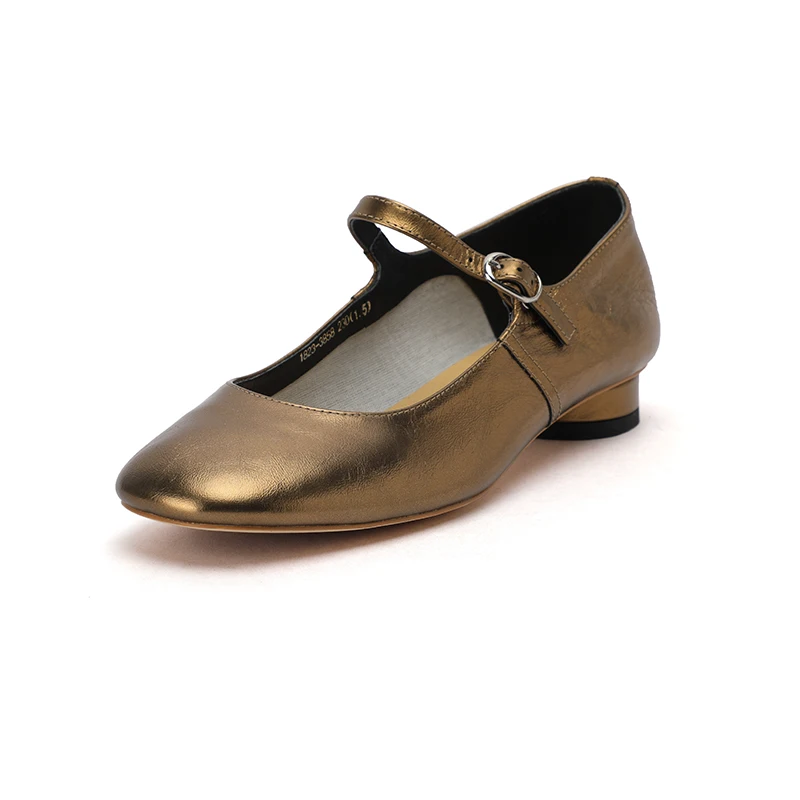 

2022 new Women's pumps Natural Leather 22-24.5cm cowhide upper Super soft square toe Mary Jane shoes full leather gold shoes