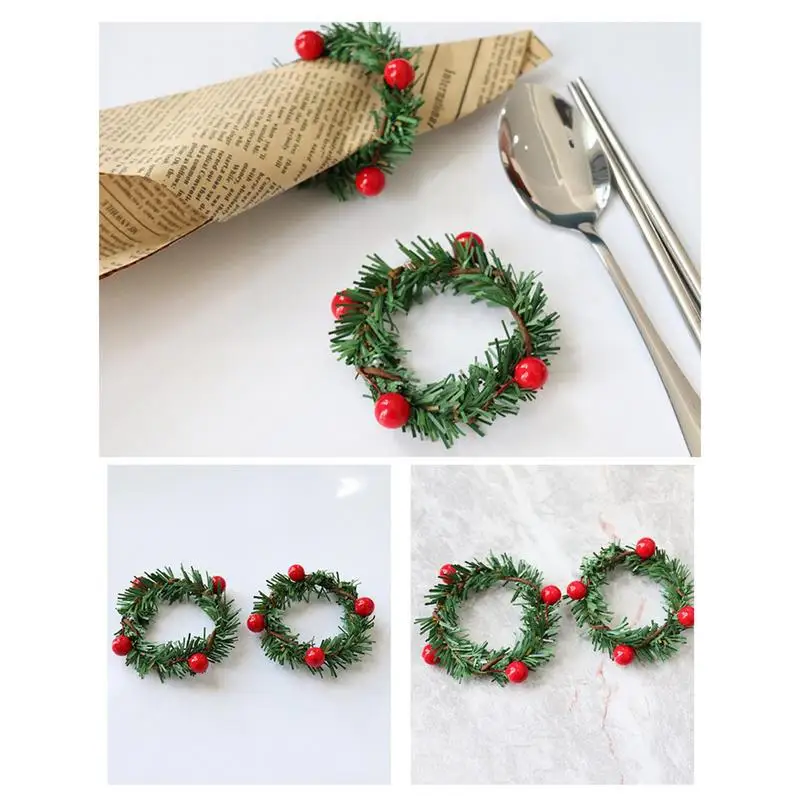 

Pine Napkin Rings Winter Christmas Wreath Rings 10 PCS For Christmas Wedding Thanksgiving Birthday Party Banquet Table Supplies