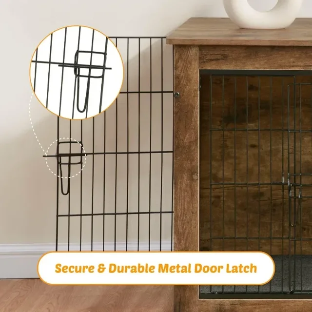 S7c1ba612995045309aa1b51a3e4c2156V.jpg 39 Inch Wooden Dog Kennel Furniture Extra Large Pet Crate End Table Dual Door Brown Heavy Duty Indoor Dog Cage With Cushion