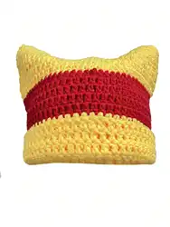 Chic Striped Cat Ears Beanie - Women's Winter Knit Punk Hat - One Size (YellowRed)