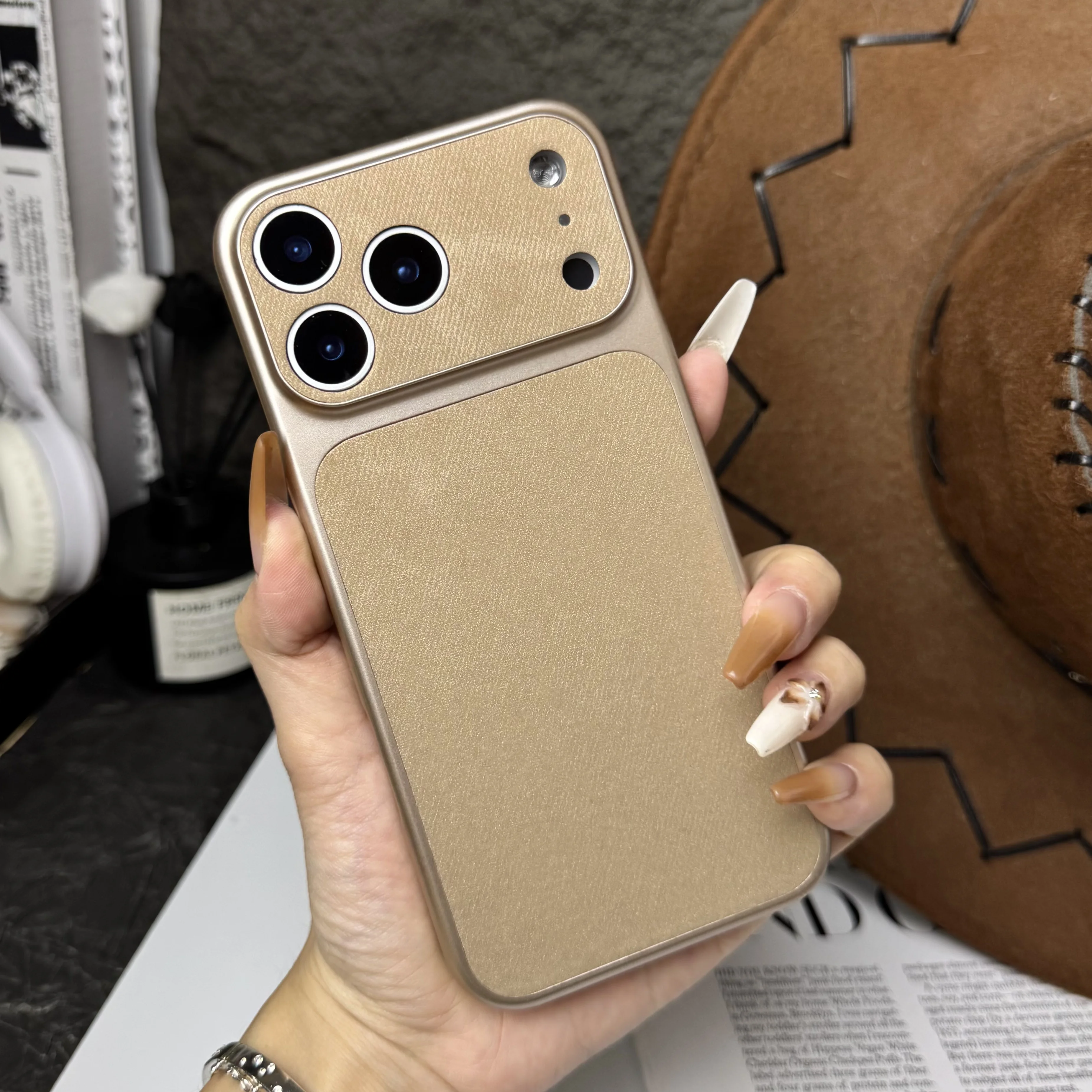 Denim Pattern Leather Phone Case with Large Window and Suede Shell