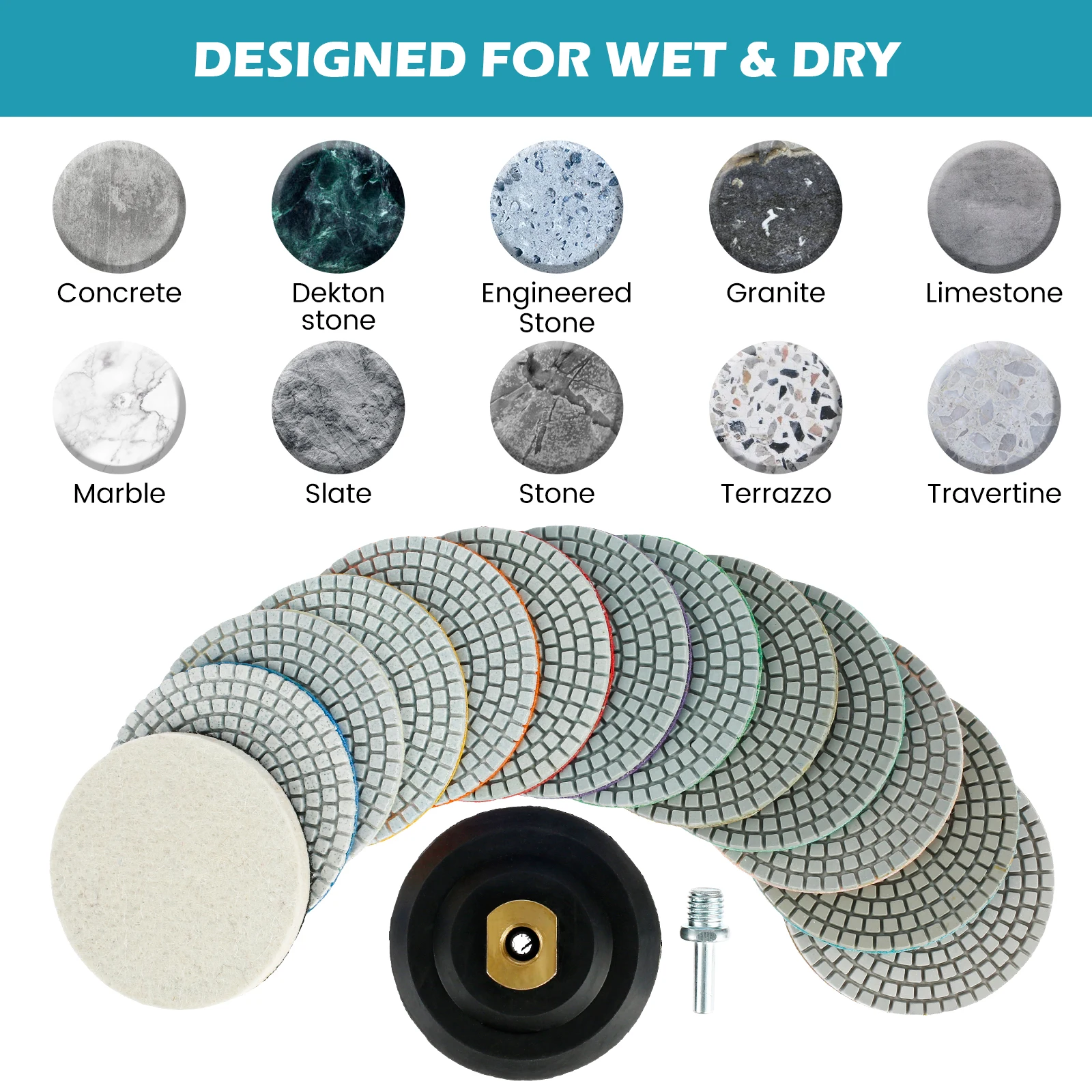 Disque De Polissage Diamant 50 Mm à Sec - Pour Granit, Marbre, Carreaux Céramique - 7 Grains De 50# à 3000#, Polissage Rapide Sans Rayures