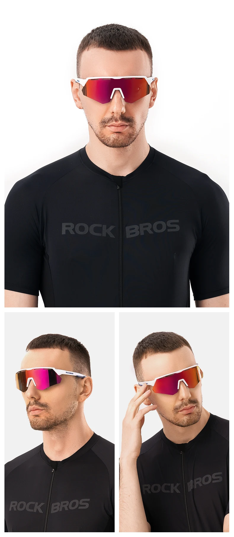 ROCKBROS 4-Linsen-Fahrradbrille Polarisiert für Männer und Frauen, Fahrradbrille MTB Rennrad-Brillen mit Myopie-Rahmen Sonnenbrille – Detail 2
