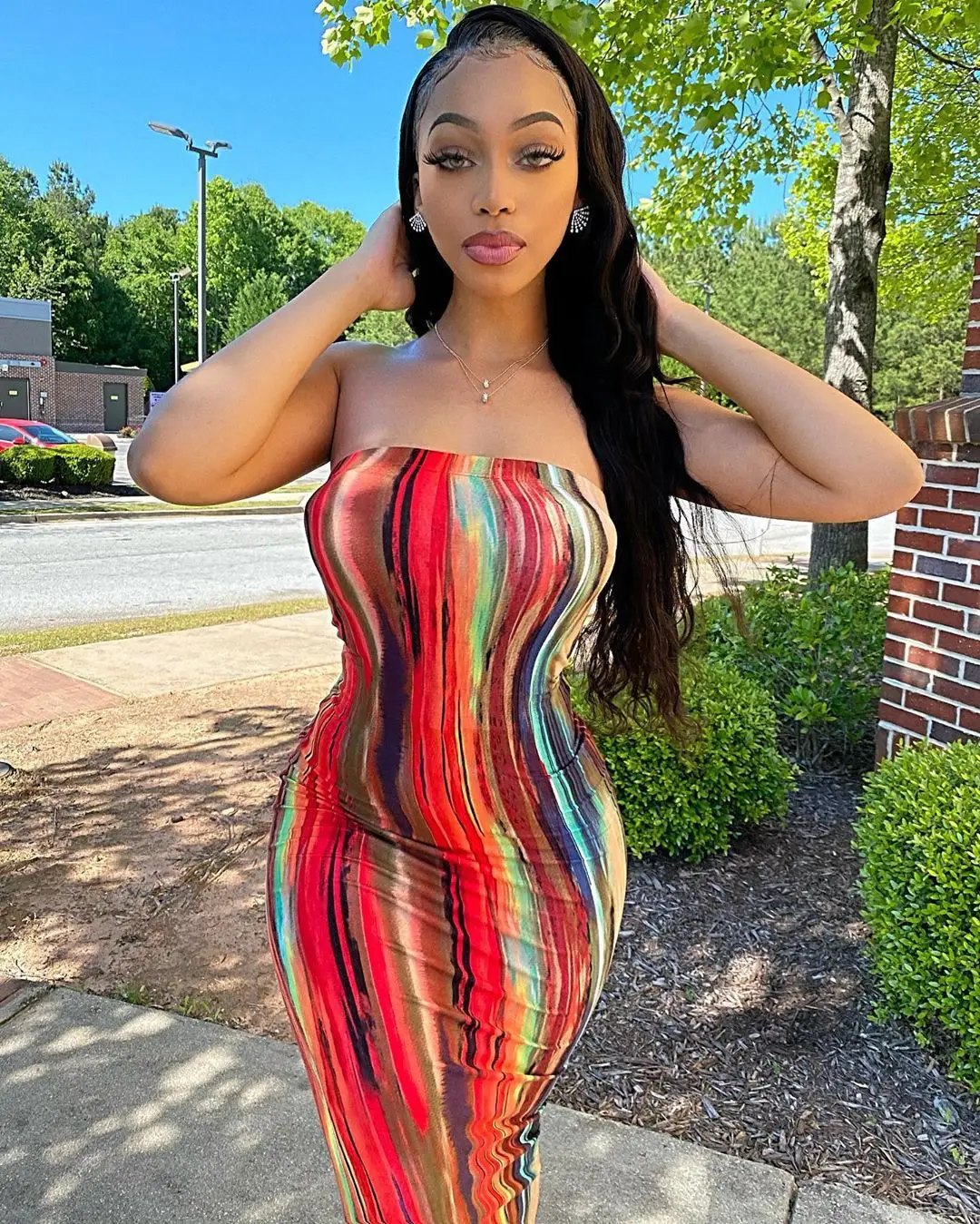 Spring/Summer Women's Colorful Tie Dye Print Off Shoulder Wrapped Chest Dress 4