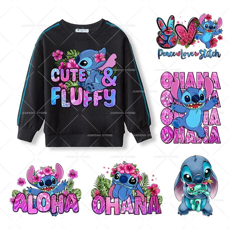 Lilo & Stitch Print Patch Cartoon Disney Heat transfers For Kids Clothes Iion on Vinyl Garment Stickers Decor Applique Gift DIY