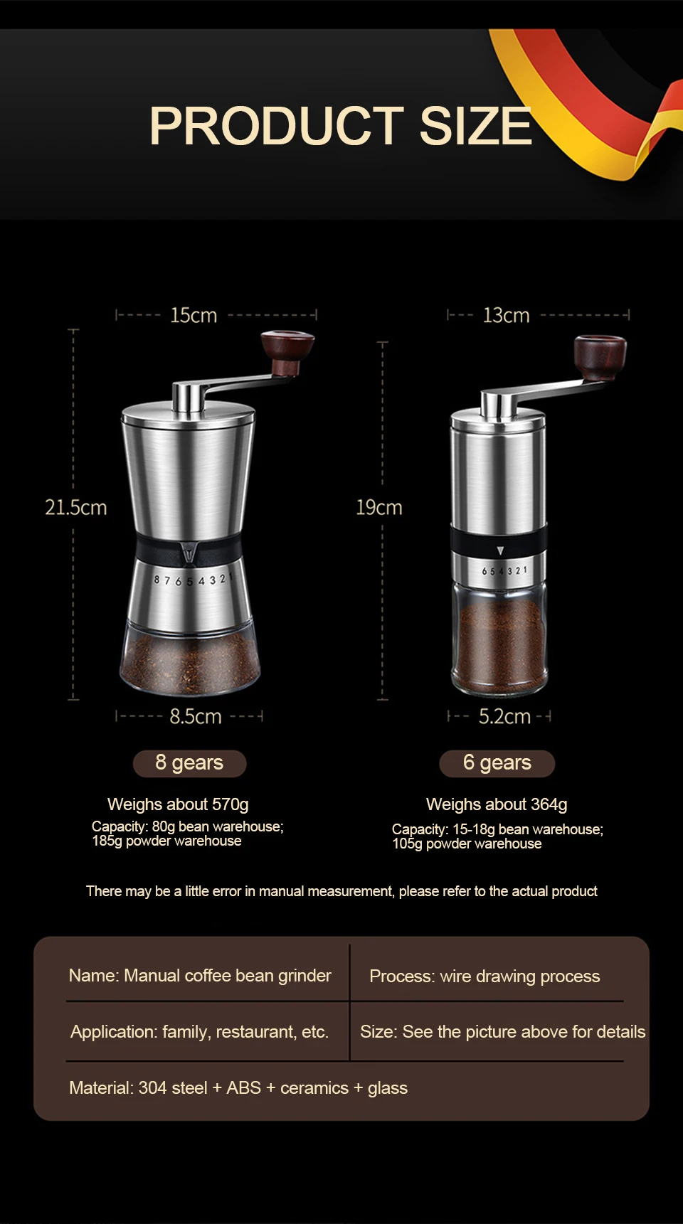 S7c1bfe830f3a452a826f7f3fef2786d0J High Quality Manual Coffee Grinder Ceramic Grinding Core 6/8 Adjustable Settings Portable Coffee Grinders Coffee machine
