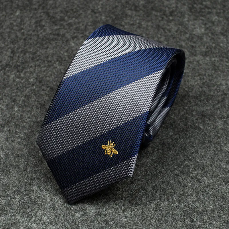 

High Quality 7cm Slim Stripe Mens Tie Jacquard Weave Student Necktie Graduation Ceremony Ties with Gift Box Men Accessories