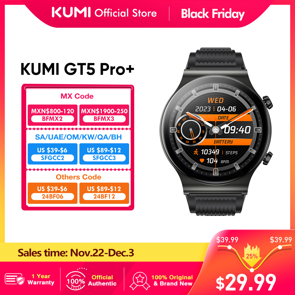 KUMI GT5 Pro+ Smart Watch 1.39 Inch HD Screen 270+ Exquisite Dial 20 Days Long Standby Bluetooth Call IP68