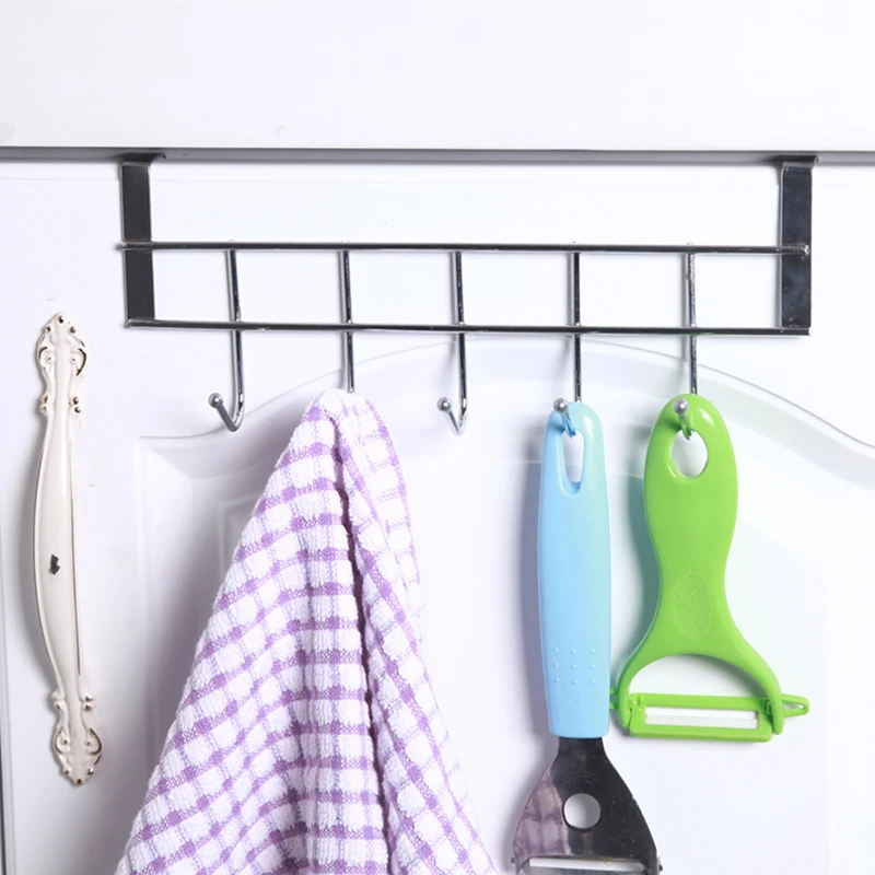 Storage Hook Door Hook 5 Hooks Clothing Coat Towel Hanger Rack Holder Shelf Over Door Home Bathroom Kitchen Hat Organizer
