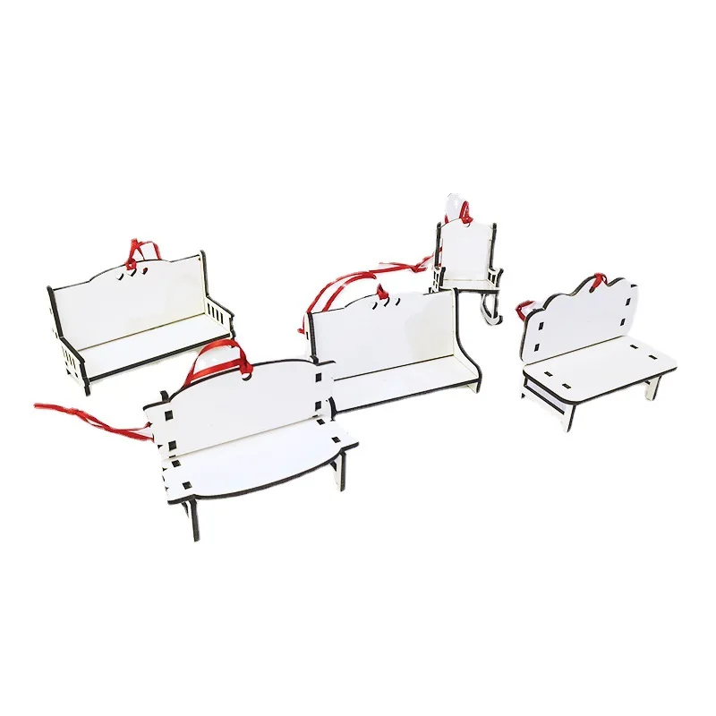 

Free Shipping 10 Pcs/Lot Sublimation Blanks Memorial Bench Ornaments With Red Ropes For Christmas Tree Decoration