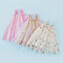 

Sweety Girls Sequin Dress Strap Sleeveless Stars Mesh Princess Dress Vestido Party Girls Dresses Sundress