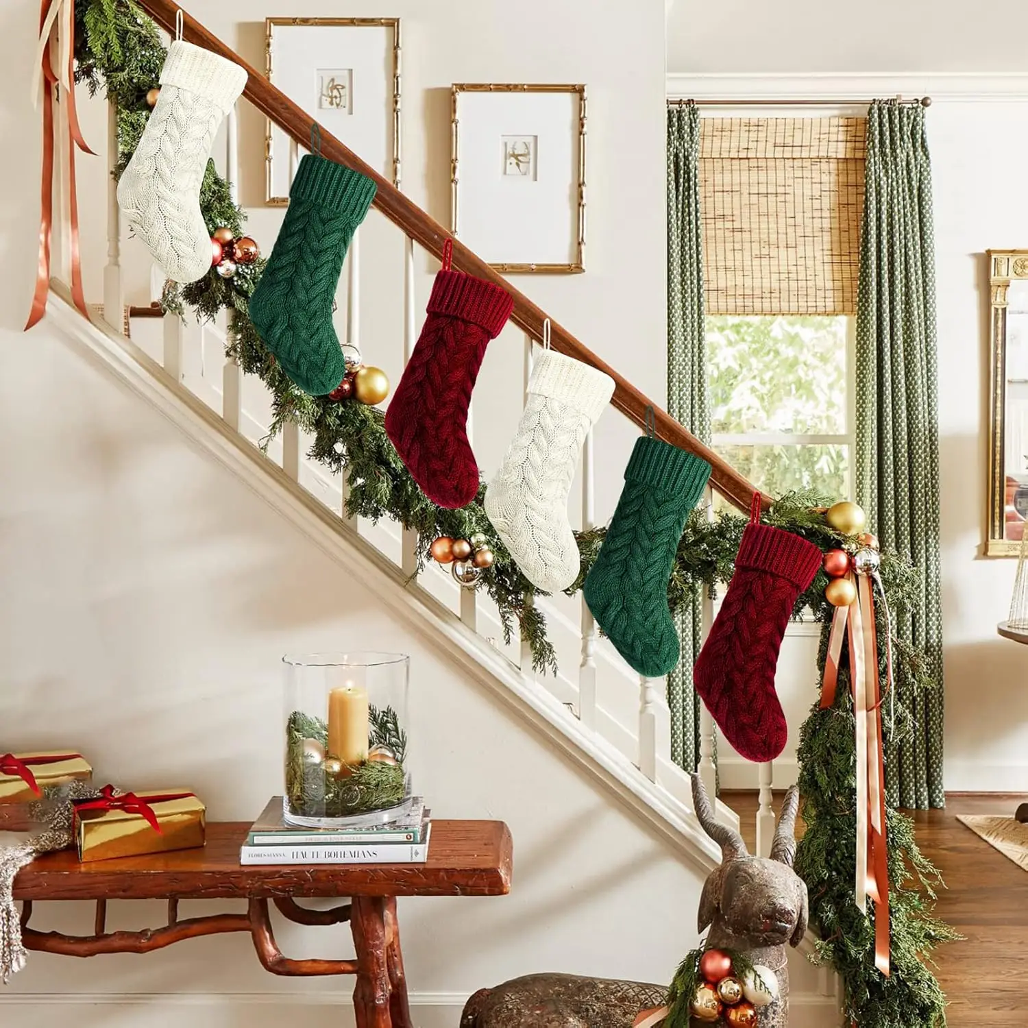 4/6PCS Christmas Stockings Knit Xmas Stockings 18 In Large Fireplace Hanging For Holiday Christmas Tree Party Decor