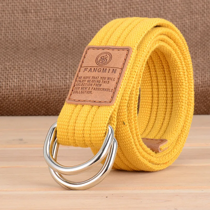 Double Ring Buckle Canvas Belts Unisex Solid Color Casual Jeans