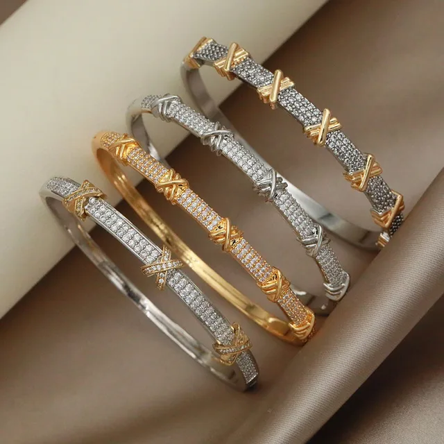 Classical Crystal Cubic Zircon Cross Bangles&Bracelet Letter Wedding Bridal Bracelet Ins Fashion Brand Jewelry 5