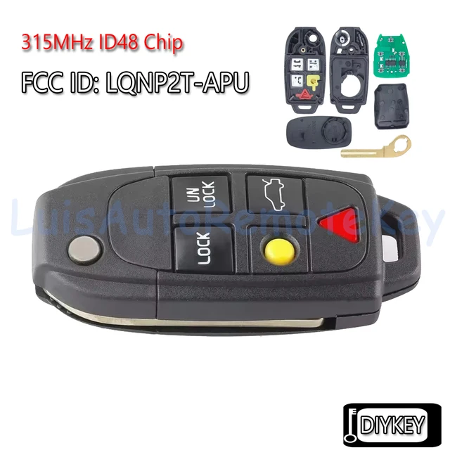 พลิกรีโมทกุญแจรถ Fob 315MHz ID48 ชิปสําหรับ Volvo XC70 XC90 S60 S70 S80 V70 2004 2005 2006 2007 2008 2009 2010-2015 LQNP2T-APU 4