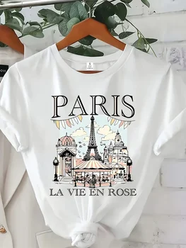 Women's Paris Landmarks Eiffel Tower Season Comfort Travel Fashion Easycare Clothing Ladies T Shirts Graphic Casual Round 1